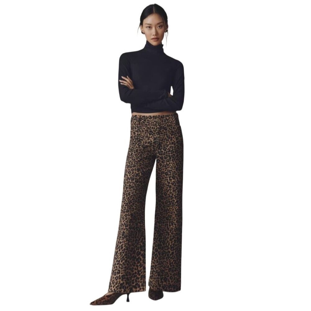 Maeve Colette Full-Length Wide-Leg Jeans Anthropologie Anthro Leopard Print 24